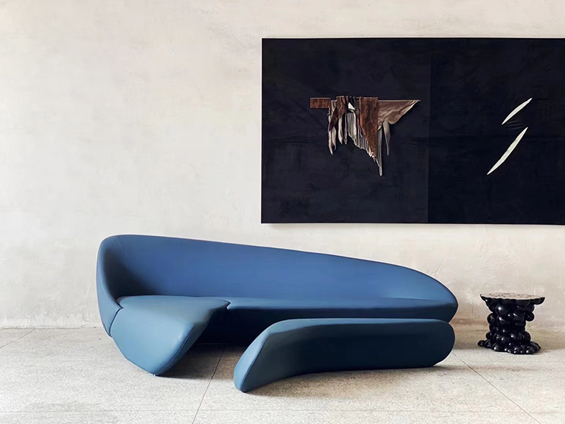New Design Furniture Blue Leather Sofa