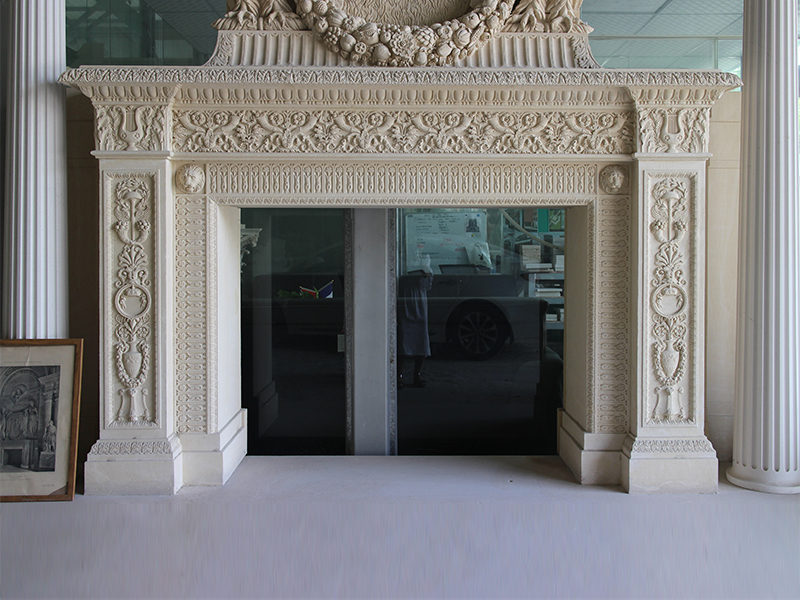 Double Layers Limestone Carving Fireplace Mantel
