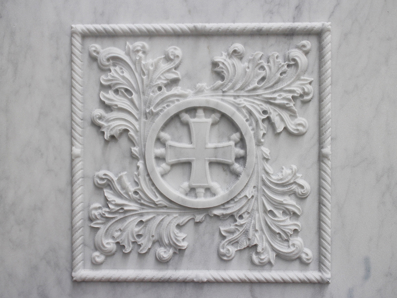 Carrara White Marble Cross Design Relief Sculpture